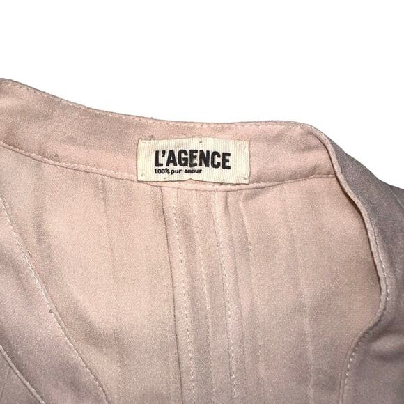 L’AGENCE V-Neck Long Sleeve Blush Pink Silk Blouse 0 - Picture 3 of 7
